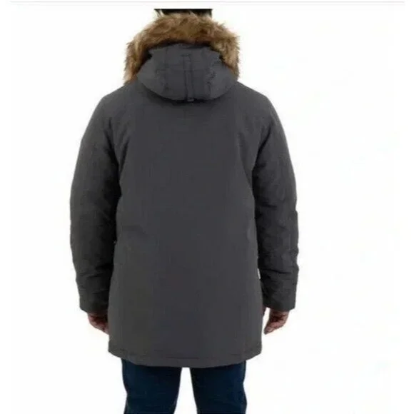 Gerry Men's XXL Black Down Parka Faux Fur Hood Button Zip up JCK0210